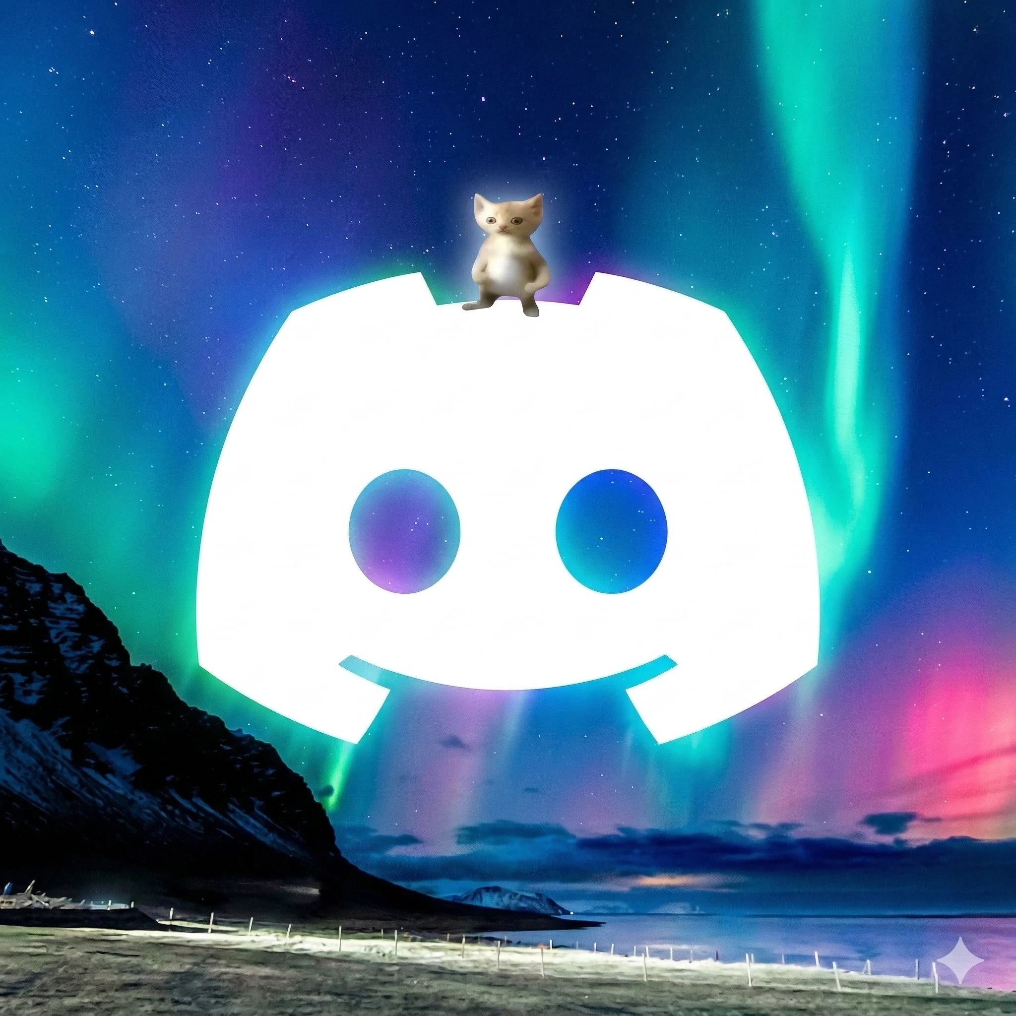 Aurora artwork with a magical discord-inspired motif and small cat figure